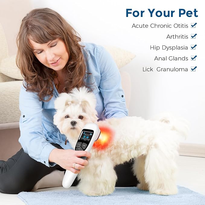 Cold Laser Therapy Device for Dog Veterinary, Handhold, Low Level Laser Red Light Therapy for Human Pain Relief Knee, Joint, Muscle, 4 Power/4 Timer, 3X 808nm + 13x 650nm