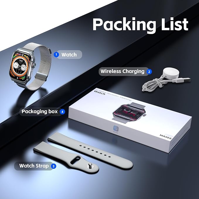 AI Smart Watch with Voice Recorder, Transcribe & Summarize with AI for Meetings, App Control, Supports 135 Languages, 2.13" AMOLED Display, Health, Fitness & Sleep Tracker, 80+ Workout Modes, Silver