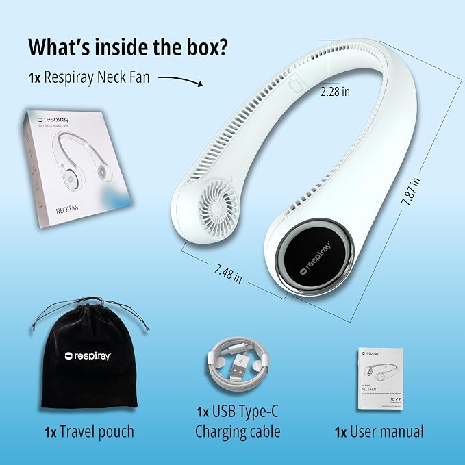 Portable Neck Fan – Hands Free Quiet 20dB Cooling Neck Fan, 17-Hour 4000mAh Battery, 3 Speeds, Wearable Fan for Neck Fans that Blow Cold Air, Personal Fans Portable Rechargeable (White)