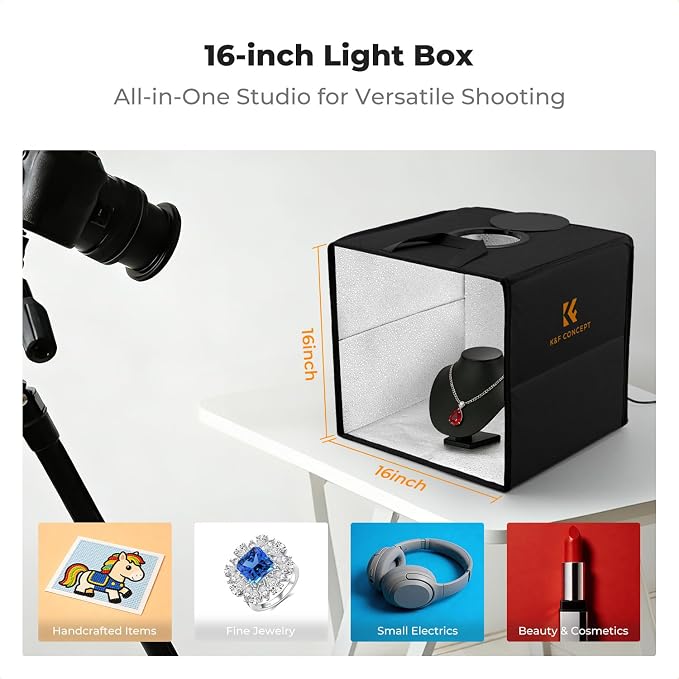 K&F CONCEPT Photo Studio Light Box - 16"x16" Shooting Tent, Light Box Photography with 120 LED Lights & 6 PVC Backdrops for Jewelry, Watch, Cosmetics & Small Product Photography