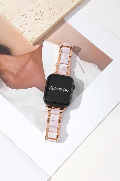 My Pretty Strap - Compatible Apple Watch Band Strap, Stainless Steel Fashion iWatch Replacement Strap- Easy Resizing, No Tool Needed, Fits Most Wrists- Series 1-11, SE and Ultra