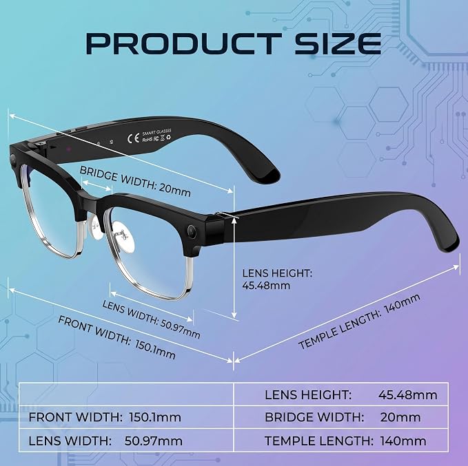 AI Smart Camera Glasses, 1080P HD POV Video Recording and Translator, Object Recognition, Bluetooth Audio for Music Calls, 290mAh Battery, Photochromic Lenses for Vlog, Travel and Work