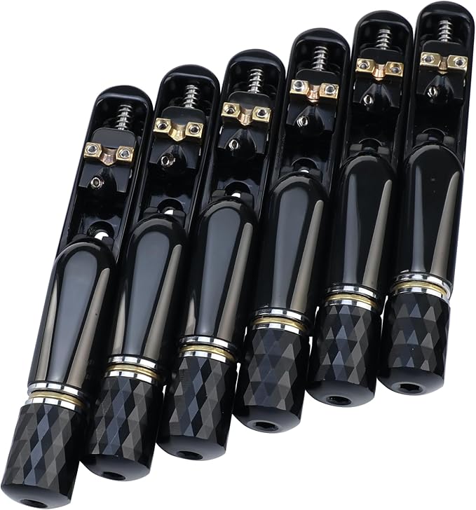 Pack of 6 Individual Single Tubular Fixed Bridge 6 String Electric Bass Bridge for Headless 6-string Bass Replacement Parts (Conductive Black)
