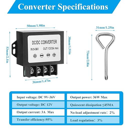 9-36V to 12V 3A 36W DC Converter IP67- Dustproof Voltage Converter with Screwdriver - for Trucks/RVs/Solar/Ships/Buildings in Harsh Environments - Shockproof/Dustproof