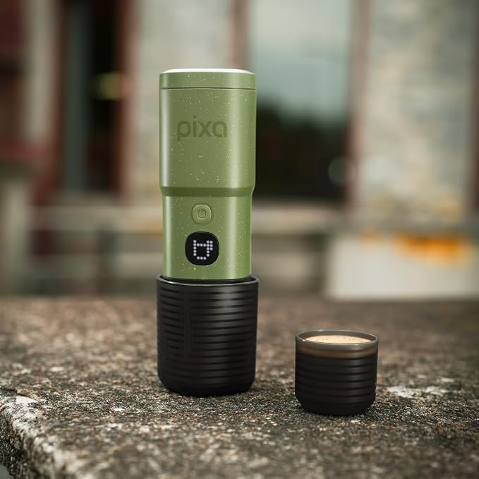 WACACO PIXAPRESSO, Coffee Machine Electric & Portable, With 4 Coffee Types & Fast Heat-Up, 3 * 3000mAh Battery, 20 Bar Portable Espresso Maker For Ground Coffee & NS Capsule, Olive Green