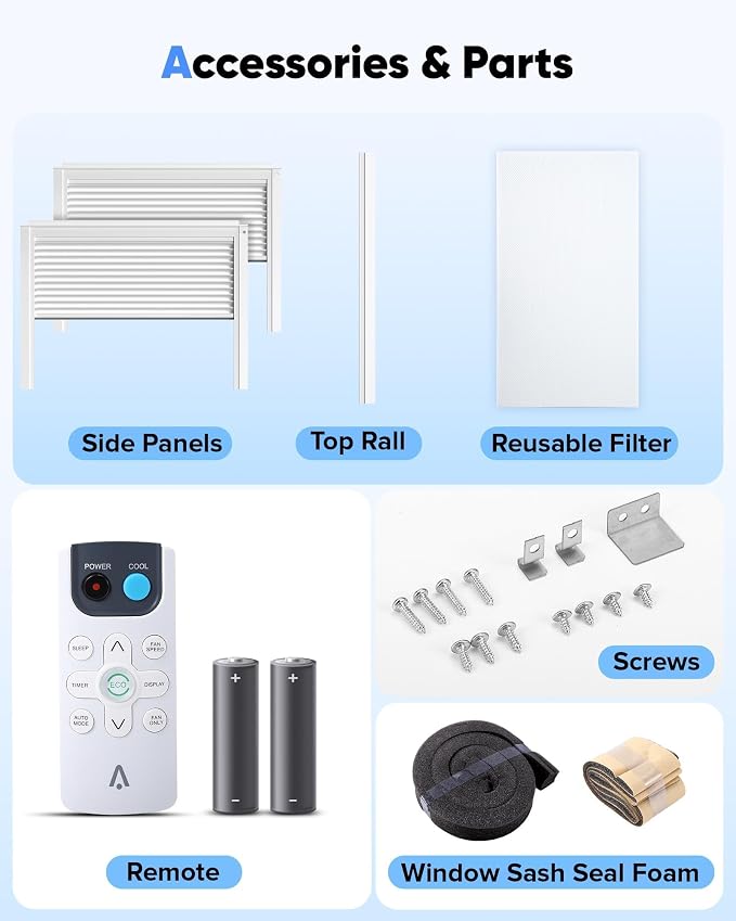 Window Air Conditioner 6,000 BTU with WiFi, Energy Saving Window AC Unit Cools Up to 250 Sq.Ft. with Remote & App Control & Timer, 115V Air Conditioner for Bedroom, Living Room, and Small Room