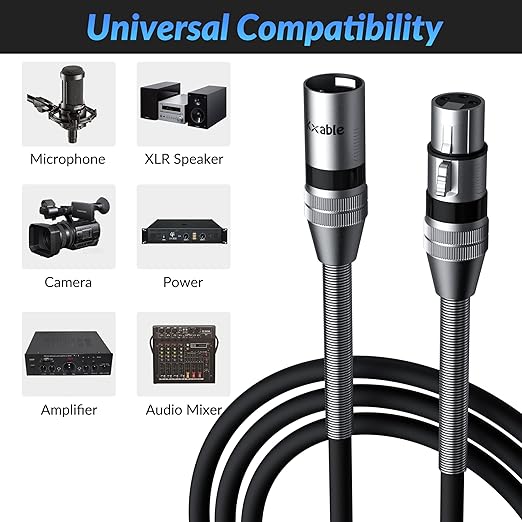 Kxable XLR Microphone Cable 25FT, XLR Male to Female Balanced Mic Cable, 3-Pin Shielded Speaker Cord, Zinc Alloy Connectors, Premium 22AWG Pure Copper, Metal Spring SR, Recording Studio, Podcast
