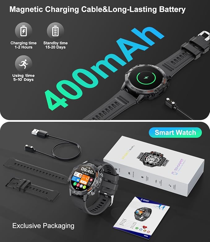 SUNKTA Smart Watches for Men(Answer/Calls),1.39 inch Touchscreen/5ATM Waterproof/120+ Sports Modes Fitness Watch with Heart Rate for Android/iOS Silicon Black