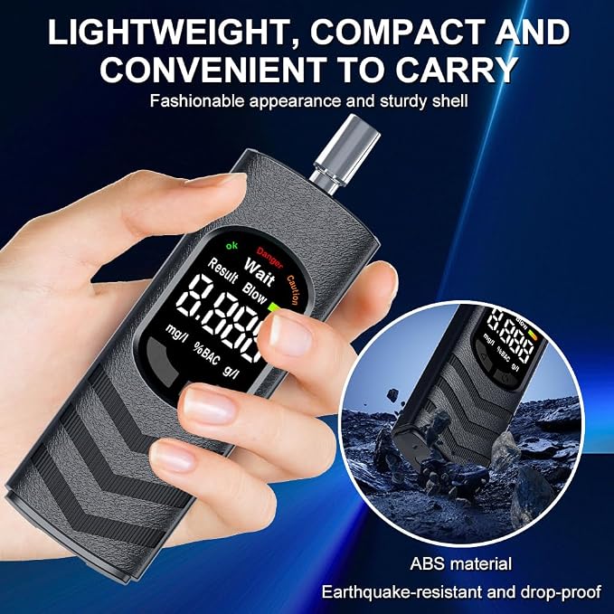 Breathalyzer Rechargeable, Portable Alcohol Tester for Personal, High-Accuracy Professional Breathalyzer with LCD Digital Display&Voice Broadcast for Car/Home Use