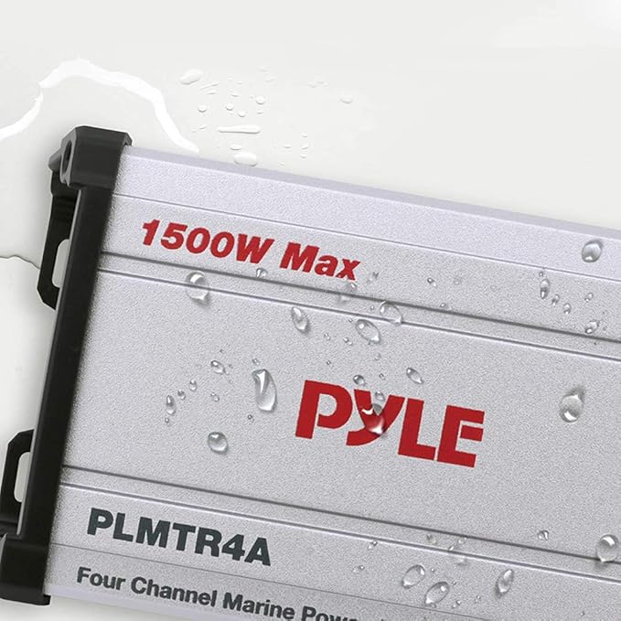 Pyle 1500W 4-Channel Marine Amplifier Receiver - Waterproof & Weatherproof Marine Grade Audio Subwoofer - for Boat & Off-Road Vehicles with Wired RCA/ AUX/ MP3 Inputs - Overload Protection - PLMTR4A