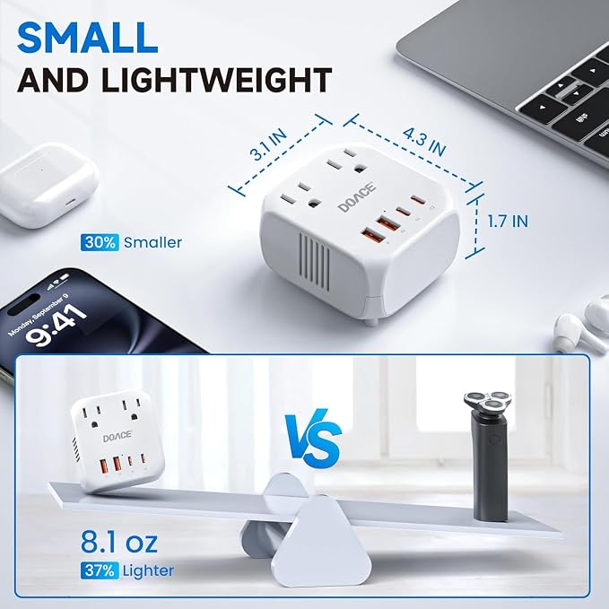 DOACE 2000W 220V to 110V Converter for European Travel for Hair Dryers, Voltage Converter US to Europe with Fast Charging Power Converter Adapter Combo with 4 USB Ports Step Down Transformer