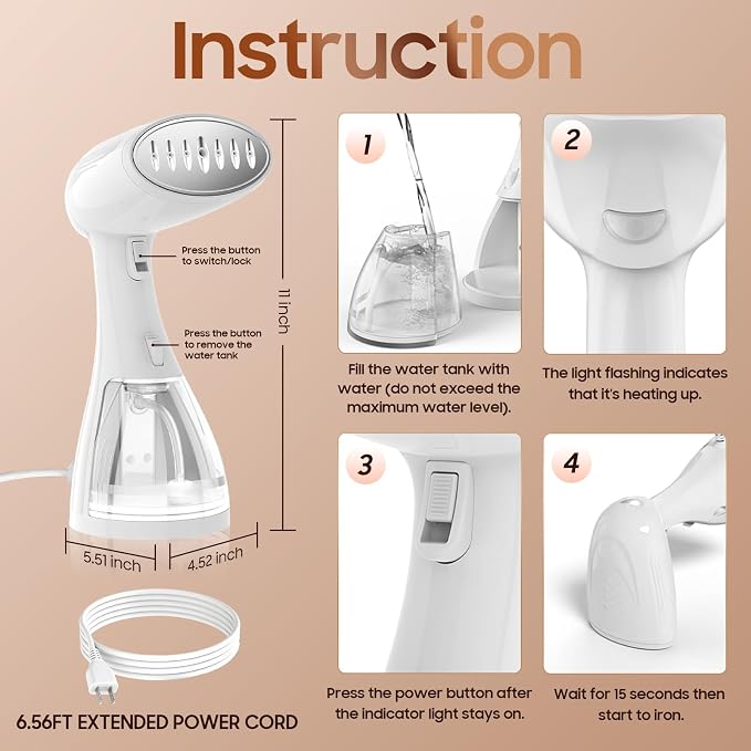 Small Handheld Steamer Iron for Clothes - 1350W Portable Clothes Steamer, Removes Wrinkle with Heat-Resistant & Strong Steam for Different Fabrics, Suit for Home/Office/Travel
