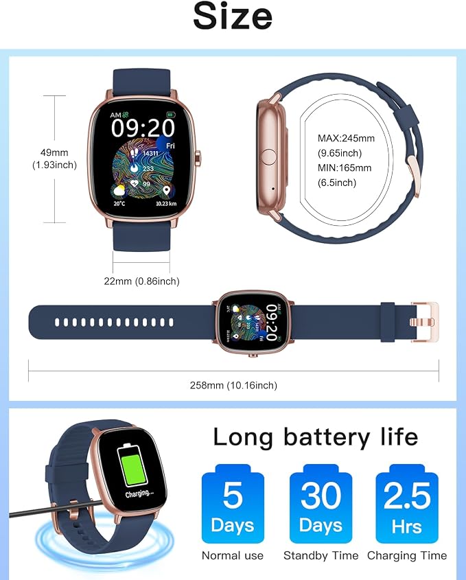 Smart Watches for Men Women with GPS Built-in, Answer/Make Calls, 1.95" Smartwatch for iPhone/Android Phones, Fitness Watch with Heart Rate/Sleep Monitor 100+ Sports Modes IP68 Waterproof (Blue)