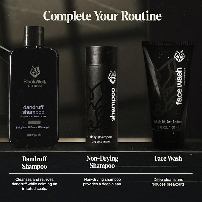 Black Wolf Body Wash & Sonic Scrubber Pro Kit for Men - Vibrating Face & Body Brush with Charcoal Powder Shower Gel, Water Resistant Massage Brush & Salicylic Acid Body Wash, Rich Lather & Deep Clean