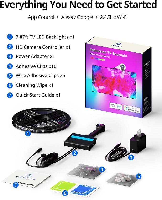 Ailofy Smart TV LED Backlight with Camera for 75-85 inch Screens, 16.4ft LED Strip Lights Sync to Screen& Music, Color Changing Lights for TV Compatible with Alexa & Google Assistant, App Control