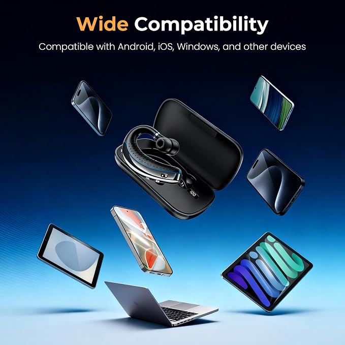 Bluetooth Headset, Bluetooth Earpiece with Noise Canceling Microphone, 0.53oz Ultralight V5.3 Wireless Headset with Charging Case Mute Button 56H Playtime Multi point for Work Cell Phone Driver Office