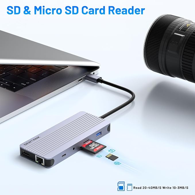 12-in-1 USB-C Hub with 10Gbps M.2 NVMe/SATA SSD Enclosure, Support 4K@60Hz HDMI,100W PD,SD/TF Card Reader,1Gbps RJ45,3 5Gbps USB 3.0,5Gbps USB-C DATA,48kHz Audio Compatible with MacBook Pro/Air/Lenovo