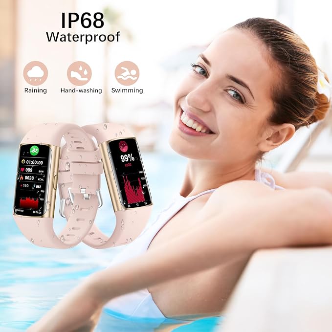 Smart Watch, Step Tracker Watch with 24/7 Heart Rate Monitor, Blood Oxygen, Sleep Monitor, Step Counter, Sports, IP68 Waterproof Fitness Watches for Men Women Compatible with Android & iPhone (Gold)