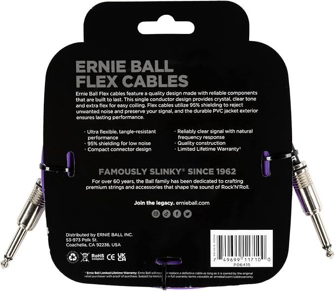 Ernie Ball Flex Instrument Cable Straight/Straight 10ft - Purple
