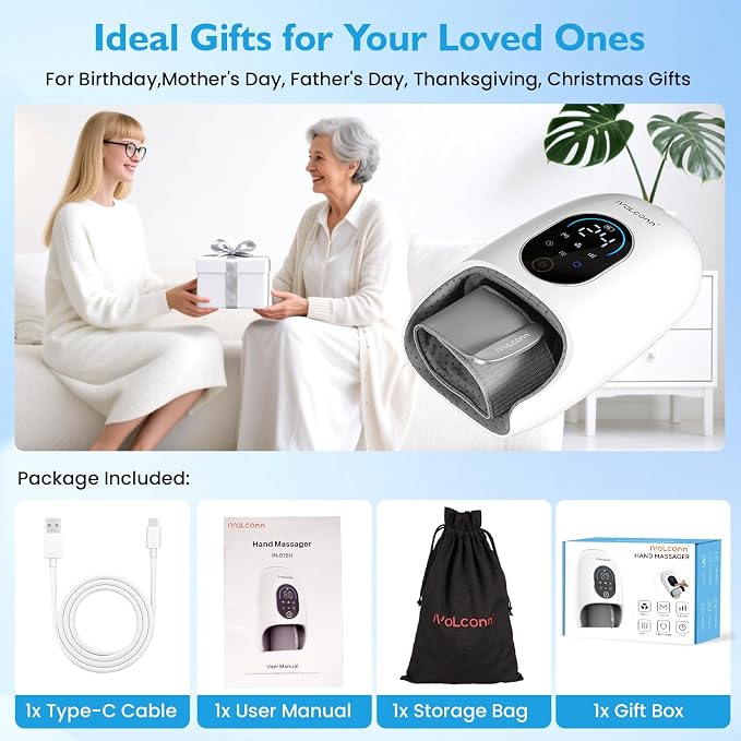 Hand Massager with Heat and Compression and Cooling, Electric Hand Massager for Arthritis and Carpal Tunnel Relief, Cordless Wrist Palm Finger Hand Massage, Fathers Day Dad Gifts for Men