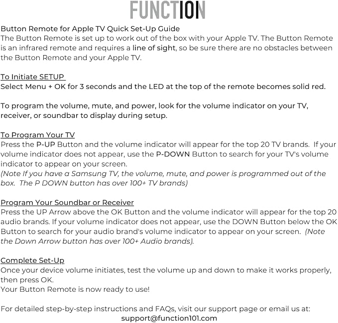 Function101 F101-ATVRM 2-Pack | Replacement Button Remote for Apple TV | Infrared Connectivity | 2 AAA Batteries Included
