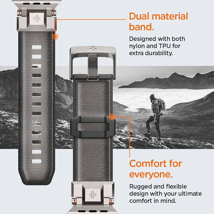 Spigen DuraPro Armor Durable Metal Connector Strap Designed for Apple Watch Band Compatible with Ultra 2/1 49mm, Series 10 46mm, 9/8/7 45mm, SE2/SE/6/5/4 44mm, 3/2/1 42mm