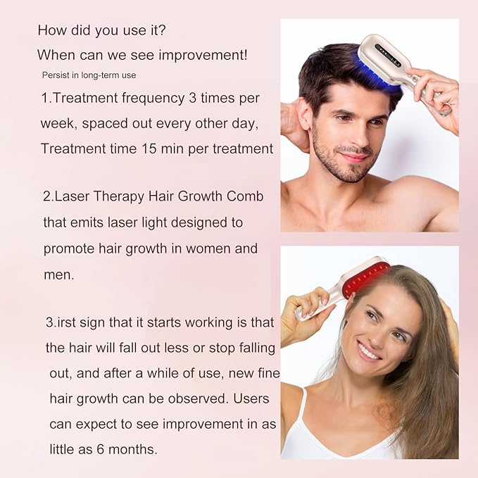 Laser Therapy Hair Growth Comb,red light therapy for hair growth (Pink) | FDA Cleared laser comb for hair growth,Electric Scalp Massager,promote hair growth in women and men,Wavelength 650nm±10nm