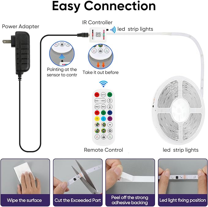 LED Lights for Bedroom, 50FT IC RGB LED Strip Lights, Color Changing, Multiple Colors Chasing Effects, APP & Remote Control, Timer Function, Music Sync Lights for Party, Home Decor