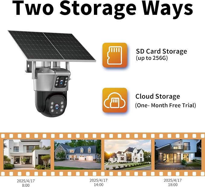 4G Solar Security Camera, 2K Dual-Lens Outdoor Camera Wireless with Human Detection, Two-Way Audio & Color Night Vision, 10400mAh Battery Powered Cameras, Cloud & SD Storage, Compatible with Alexa