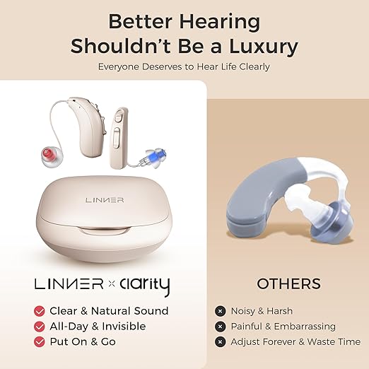 LINNER-Clarity Hearing Aids for Seniors, Rechargeable Hearing Amplifier with Noise Cancelling, OTC Hearing Aids Designed for Adults with Mild to Moderate Hearing Loss