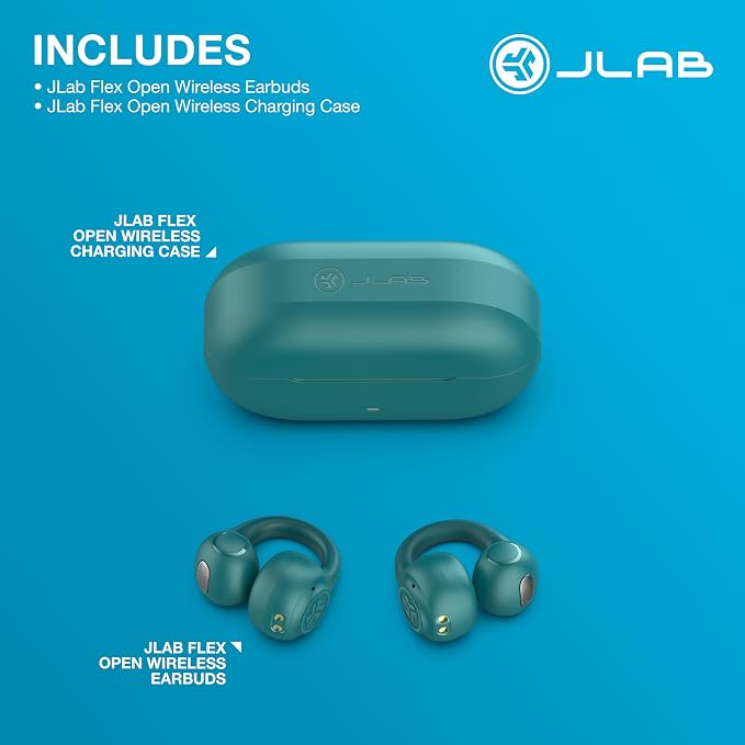 JLab, Flex, Open Ear Earbuds, Clip On Wireless Bluetooth Earbuds, Open Ear Headphones, Teal