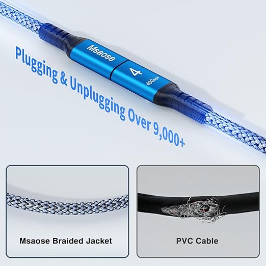 Braided Thunderbolt 4 Cable 5 FT 2 Pack Compatible, 40Gbps, 240W PD, 8K@60Hz / 4K@144Hz, Dual 4K for Mac mini M4 / M4 Pro, iPhone 17, MacBook Pro/Air, SSD, Docking, eGPU, XPS, USB4