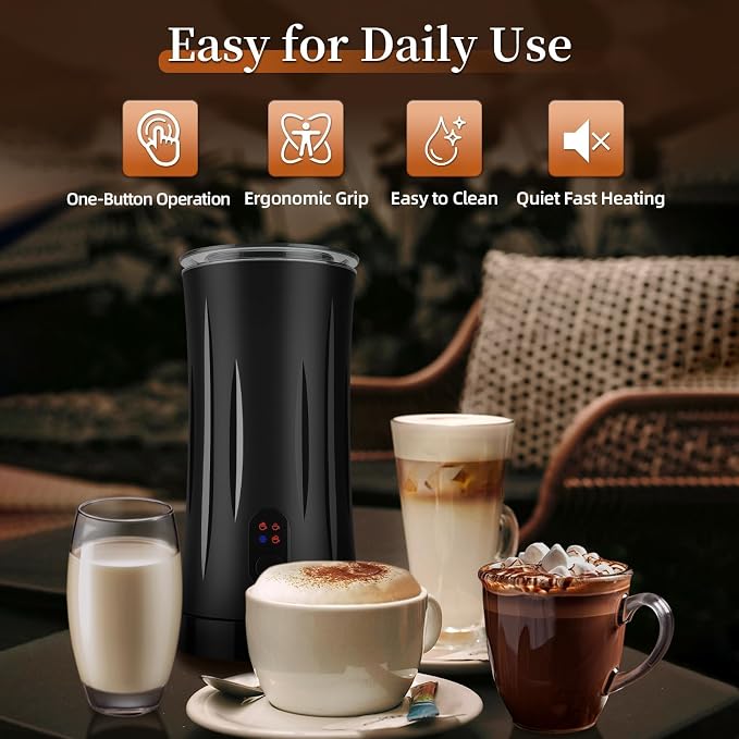 4-in-1 Milk Frother, Liksiy Milk Frother and Steamer, Auto Shut-Off Coffee Frother with Hot & Cold Foam, Quiet Design Frother Machine for Latte, Cappuccino, Macchiato