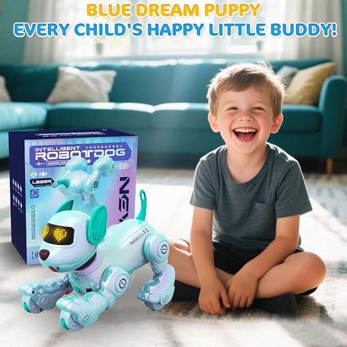 VATOS Rechargeable Robot Dog for Kids, Remote Control Robotic Dog with Programmable, 17 Interactive Functions & Volume Adjustable, Singing Dancing Robot Dog Toy Gift for Kids 3-8 Years Old, Blue
