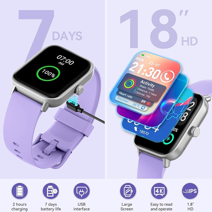 Smart Watches for Women Android & iPhone, 1.8" Smartwatch with Bluetooth Call (Answer/Make), Fitness Tracker with Heart Rate/Sleep/SpO2 Monitor, Smart Watch 3ATM Waterproof, 120+ Sport Modes, Alexa