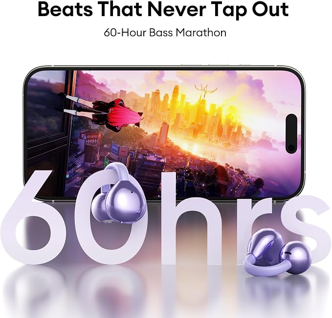PAXA Stylish Open Ear Clip On Earbuds with Removable Butterfly Earring, Clip On Headphones with LCD Touch Screen, Fashionables Open Ear Headphones for Women, Butterfly Earring Purple Earbuds