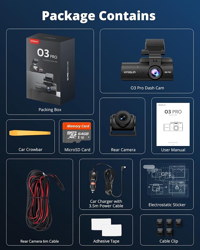 3 Channel Dash Cam Front and Rear Inside - 2.5K Car Dash Camera with 64GB Card, 5GHz WiFi Wireless Dashcam for Cars, APP Control, Super Night Vision, HDR, G-Sensor