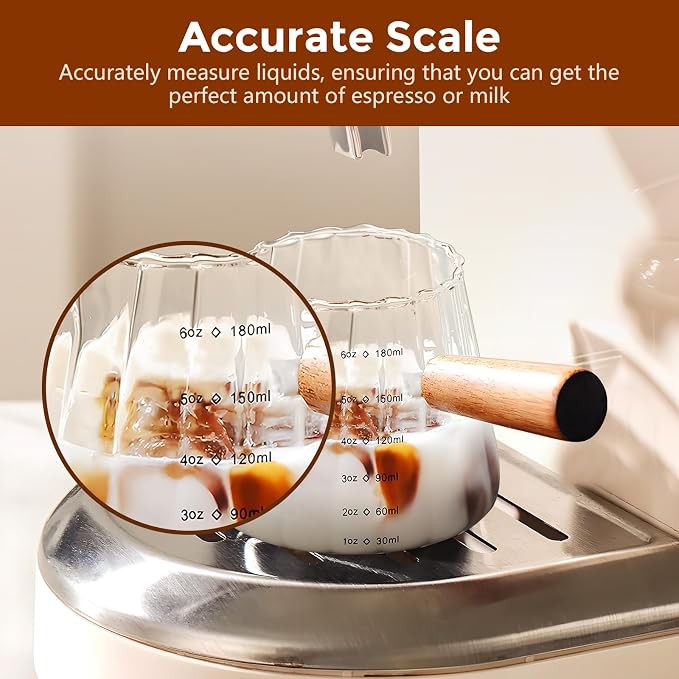 YARRAMATE Silver Powerful Milk Frother Wand & 180ML Glass Measuring Cups