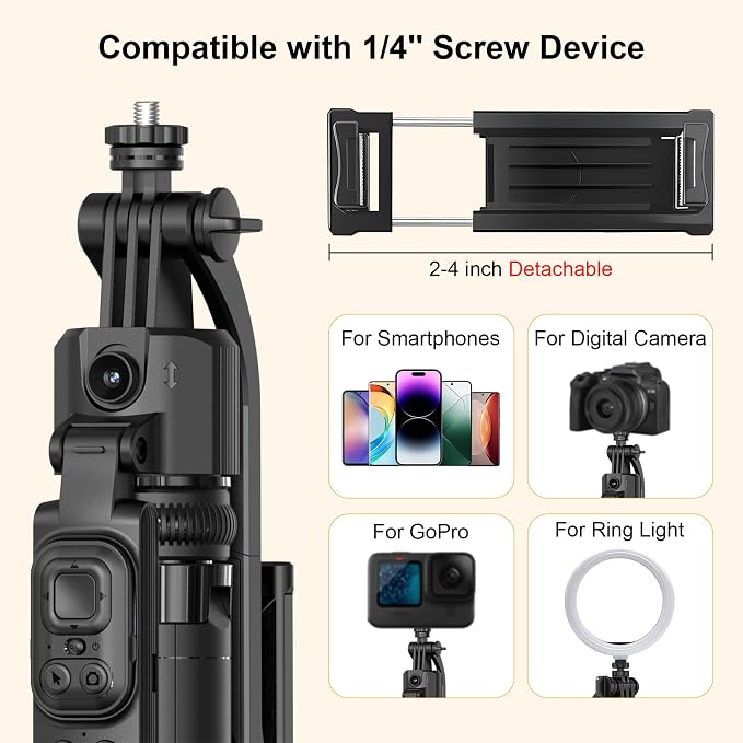 63" Phone Tripod with Auto Face Tracking, 360° Rotation Selfie Stick Tripod for iPhone & Action Camera, Detachable Phone Holder & Wireless Remote, Portable Tripod for Video Recording/Vlogging/Live