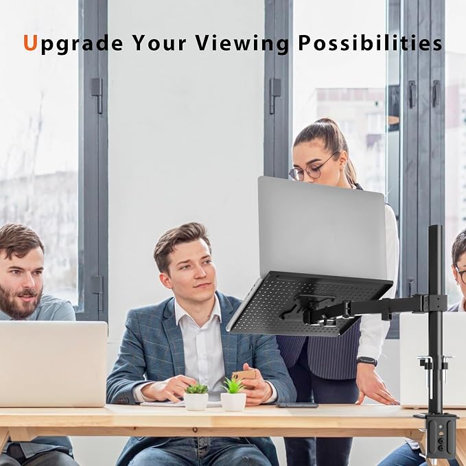 Redbat Laptop Arm for Desk, Fully Adjustable Monitor Arm with Vented Tray for 13" to 32" LCD Screens and Notebook up to 17", Holds up to 22lbs, VESA 75/100 Compatible, Dual Mounting Options