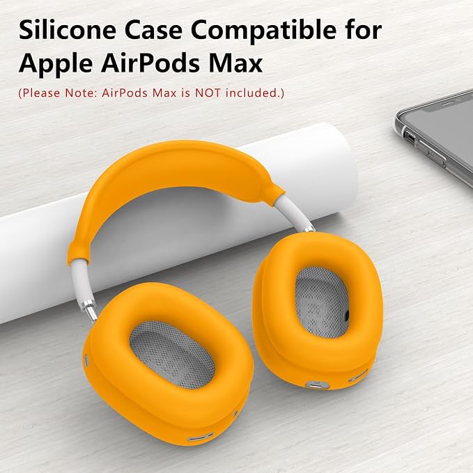 Silicone Case Cover for AirPods Max Headphones,Ear Pad Case Cover/Ear Cups Cover/Headband Cover for AirPods Max 2/1 (2026/2024/2020)(USB-C/Lightning),Silicone Accessories for Apple AirPod Max 2,Yellow