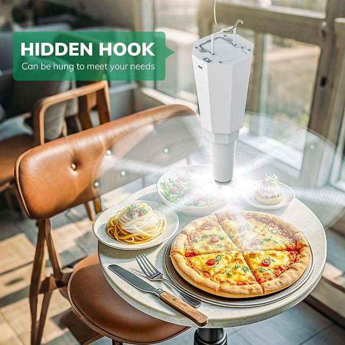 6-Pack Rechargeable Fly Fans for Tables Up to 10-Hour Working Time, Indoor Outdoor Mute Food Fans to Keep Flies Away, Retractable Table Fans with Hook for Home Restaurant Party Picnic Patio, White