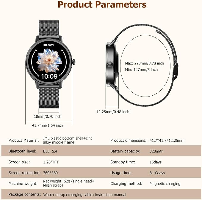 Smart Watches for Women Android / iPhone, 1.26" AMOLED Fitness Tracker with Bluetooth Calls, 8 Days Battery Life/Heart Rate Monitor/100+Sports Model, IP68 Waterproof Women's Smartwatches(2 Bands)