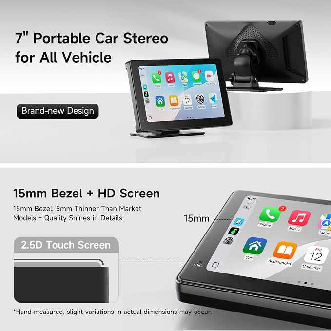 Haudio 7 Inch Portable Carplay Screen for Car,Car Stereo Wireless Carplay & Android Auto,1080p Backup Camera CarAudio Receivers GPS Navigation Mirror Link