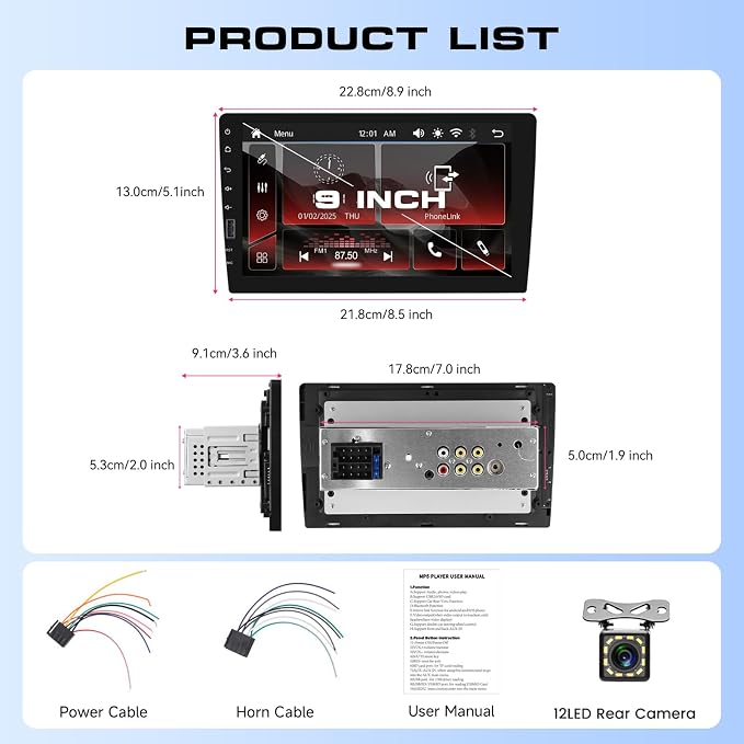 Hodozzy Single Din Car Stereo with 9 Inch IPS Touch Screen, Wireless CarPlay & Android Auto, Bluetooth, FM/AM/RDS Radio, Online Video, Mirror Link,EQ,SWC,USB,Backup Camera & RGB Button Lights
