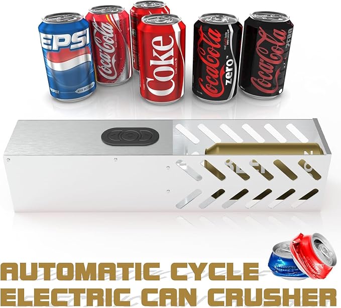 Electric Can Crusher Wall Mounted, Automatic Can Crushers for Recycling 8oz, 12oz & 16oz Cans, Fill 1 can at a Time, for Recycling Aluminum Seltzer, Cola, Beer Cans, Iced Tea