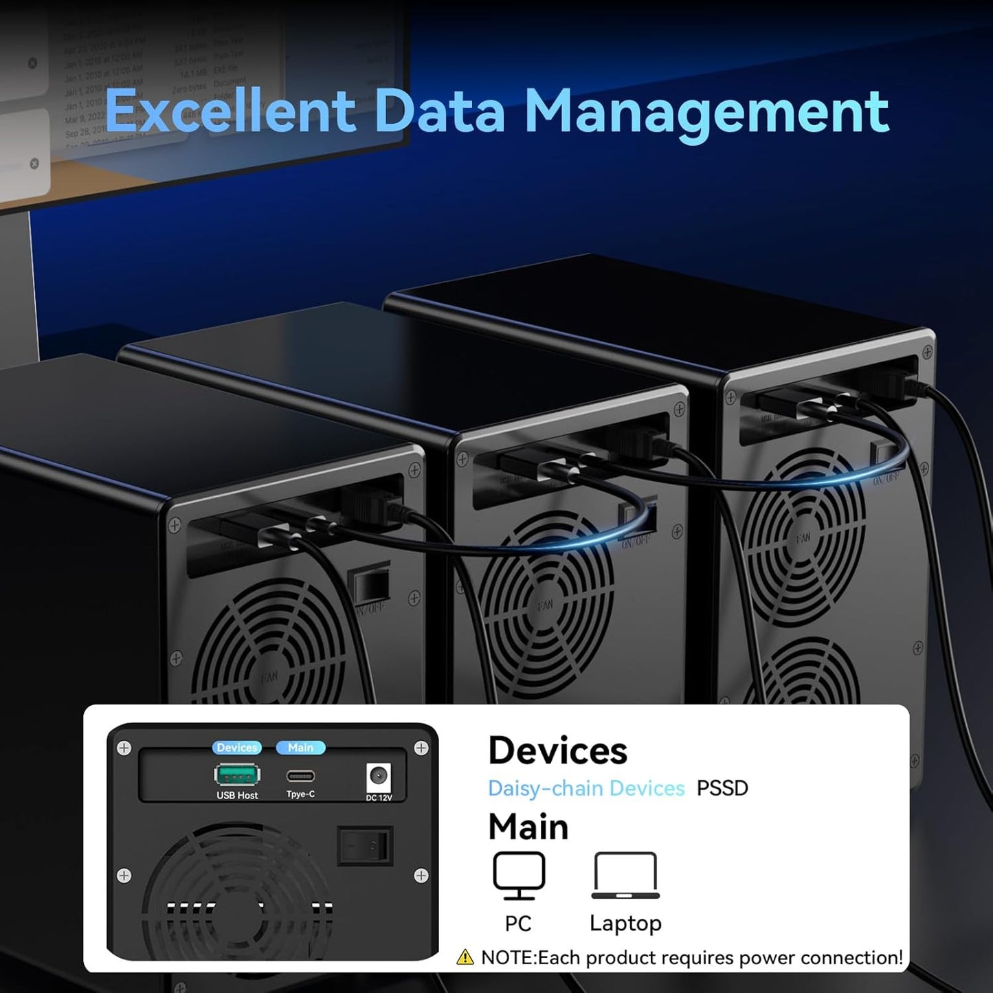 6 Bay Hard Drive Enclosure with Cooling Fan for 2.5“/3.5" SATA HDD/SSD with USB A/C 3.2 Gen 2, Support Hot Swappable, Daisy Chain Expansion, Tool-Free HDD Enclosure, DAS(NO RAID/NAS)