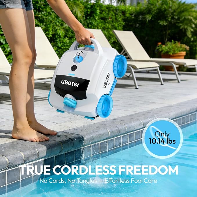 E10 Pool Vacuum,Cordless Robotic Pool Cleaner, Dual-Layer Filtration,Large Wheel for Flexible Movement, Enhanced Edge & Corner Cleaning,120-Min for Above-Ground & Flat-Bottom Pools to 860 Sq.Ft