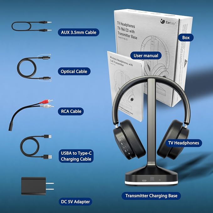 Wireless Headphones for TV Watching, TV Headphones Wireless for Seniors with Transmitter Charging Base, Over Ear Headset with 3 Audio Modes, No Audio Delay Blutooth 5.4, Gifts for Parents/Elderly