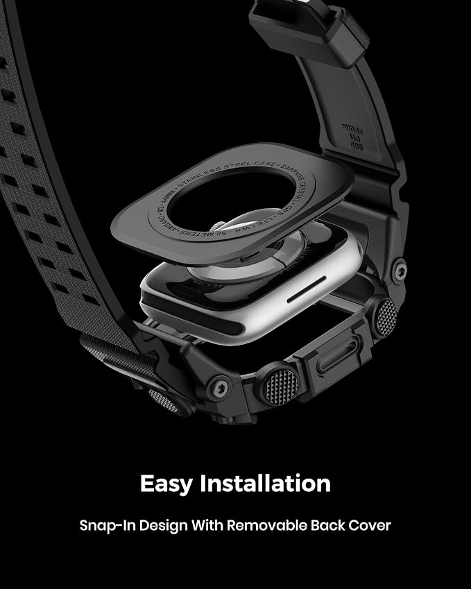 amBand Rugged Case with Band for Apple Watch 44mm, Compatible with iWatch Series SE 3/SE 2nd Generation/SE/6/5/4, Military Grade Shockproof Bumper Cover, Tactical Band for Men, Matte Black